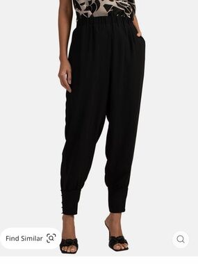 Trina Turk Black Relaxed Jogger Pants with Gathered Delicate Button Cuffs